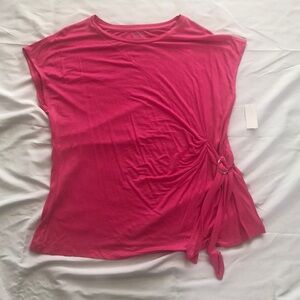 NWT New York & Company Cap Sleeve Tee with Tie Detail—Pink Raspberry—XL